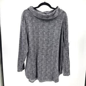Lane Bryant Sweater Plus 18/20 Plaid Houndstooth Drape Neck Knit Pullover Gray